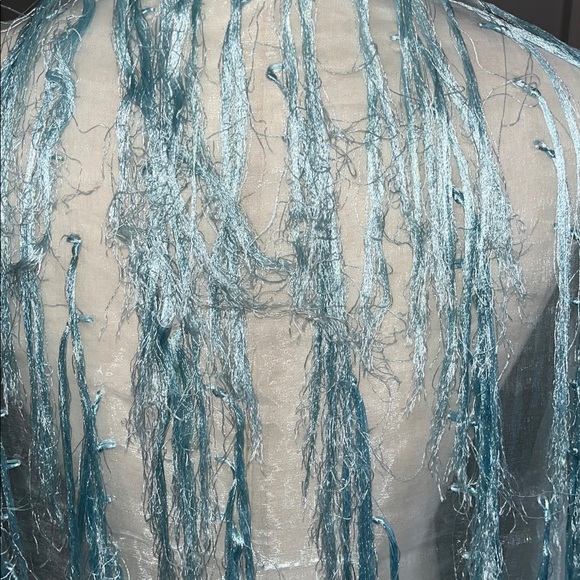 Vintage Fringed Blue Jumbo Wrap Scarf - Picture 5 of 5